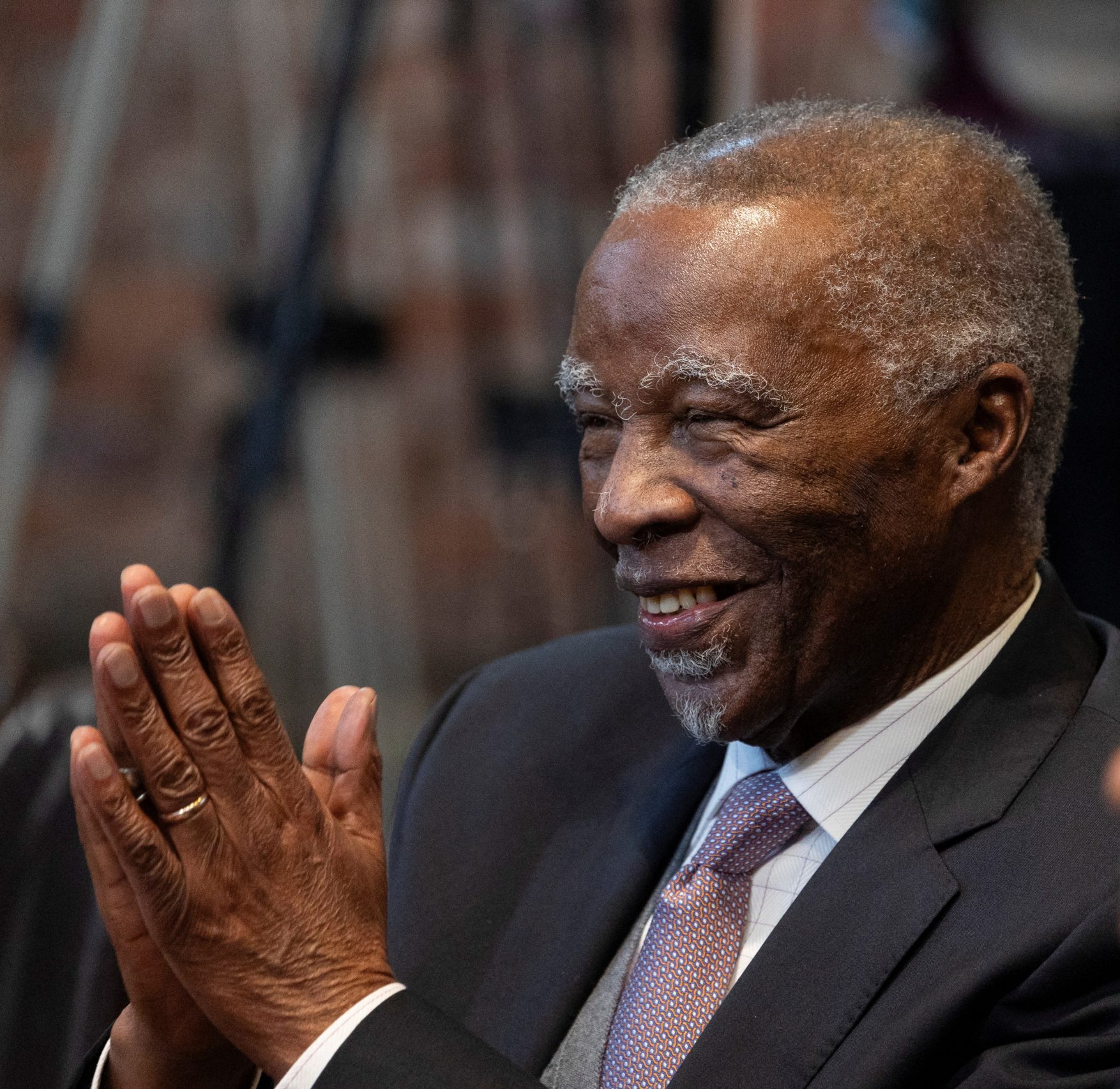 Former South African president Thabo Mbeki gestures during a special ceremonial sitting of the Constitutional Court, August 2024.