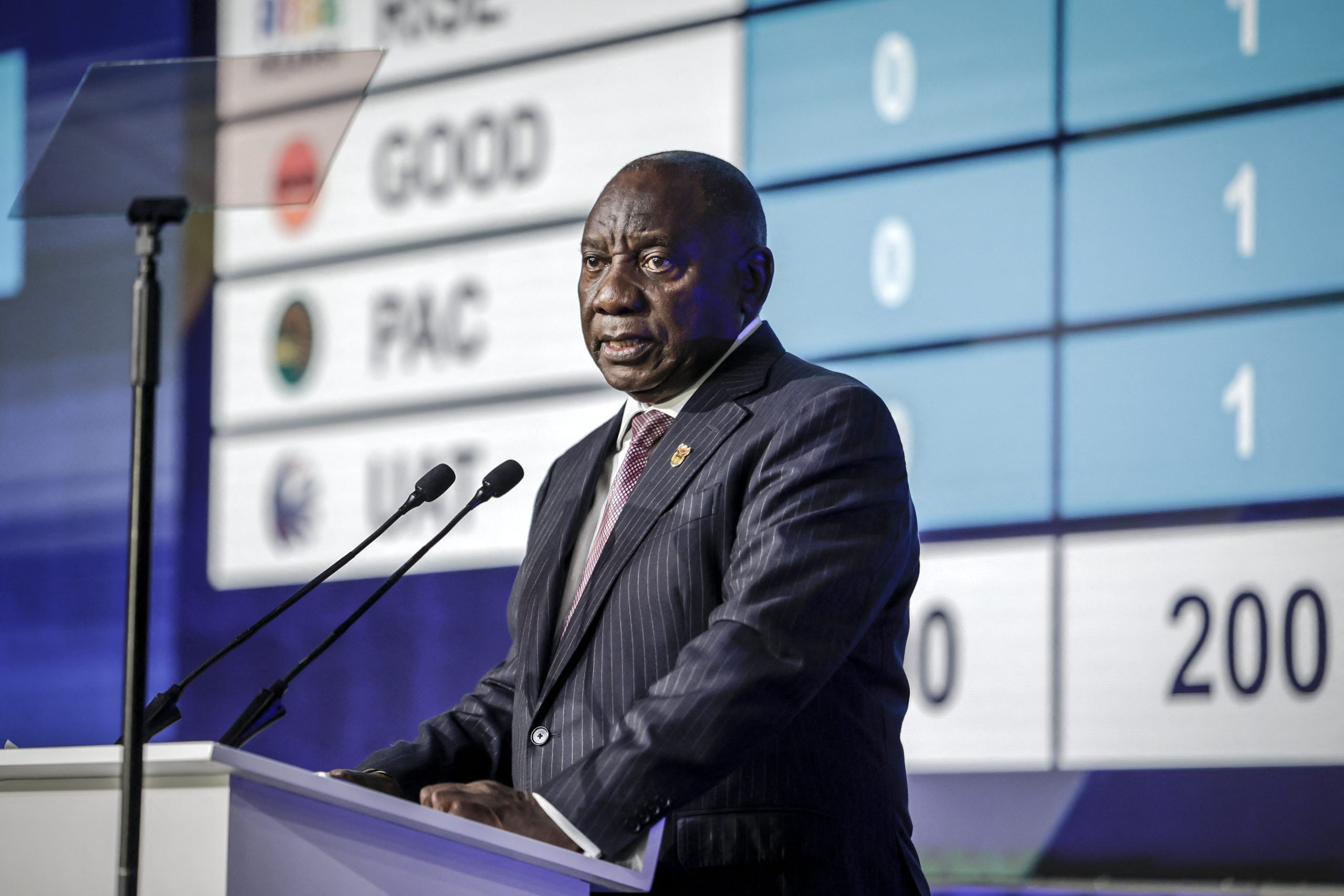 South African President Cyril Ramaphosa at the Gallagher Convention Centre in Midrand on 2 June 2024.