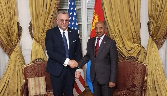 Massad Boulos (L), US President Trump’s Senior Adviser for Arab and African Affairs met with Eritrean foreign minister Osman Saleh (R) for talks in Cairo on 19 July.
