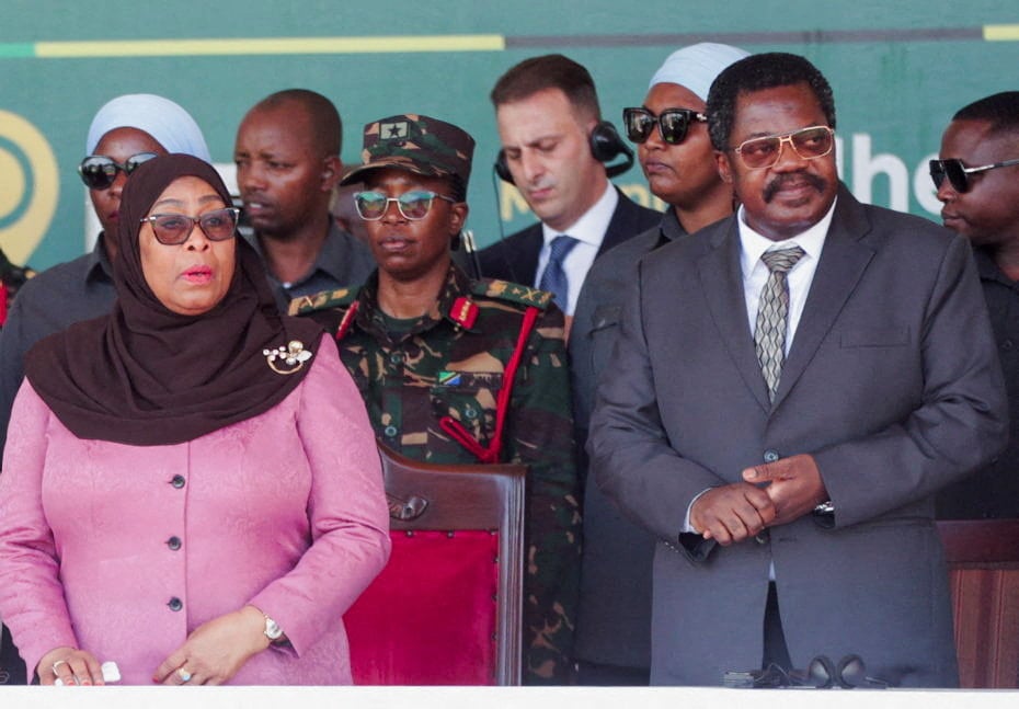 Tanzania’s President Samia Suluhu Hassan and Vice President Emmanuel Nchimbi attend the inauguration of the 2,115MW hydropower project at the Julius Nyerere Hydropower Station at the Rufiji River, eastern Tanzania, 22 August 2026.