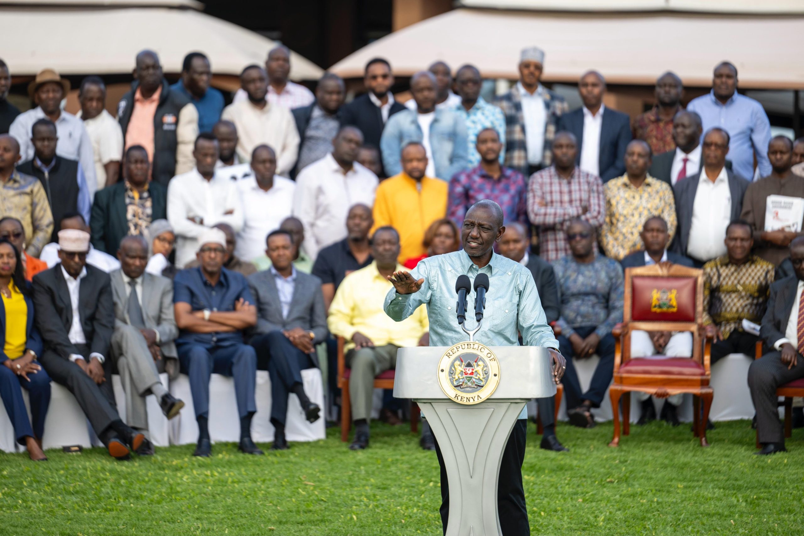 President William Ruto speaks to the press after the UDA-ODM meeting in Naivasha on 10 August 2026.