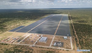 Aerial photo taken on 13 December 2019 shows the 50MW solar power farm in Garissa, Kenya. The plant, designed and built by China Jiangxi Corporation for International Economic and Technical Co operation, in conjunction with Kenya’s Rural Energy Authority (REA), is one of the largest photovoltaic electricity facilities in Africa.