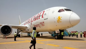 An Ethiopian Airlines Boeing 787 Dreamliner at Kaduna Airport in Nigeria on 8 March 2017.