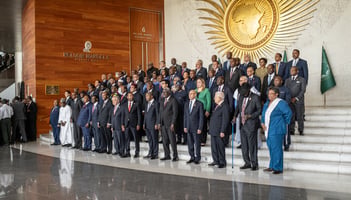 ETHIOPIA-AFRICA-AU-DIPLOMACY © African heads of state and other delegates, with notable absences of DRC President Félix Tshisekedi and DRC PM Judith Suminwa Tuluka, pose for a group photo during the 38th African Union (AU) Summit at AU Headquarters in Addis Ababa on 15 February 2025. (Marco Simoncelli/AFP)