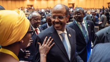 The newly elected chairperson for the Africa Union Commission Mahmoud Ali Youssouf after election results during the 38th AU Summit in Addis Ababa, Ethiopia, on 15 February 2025. (Amanuel Sileshi/AFP)