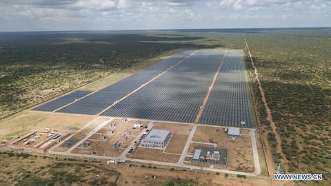 Aerial photo taken on 13 December 2019 shows the 50MW solar power farm in Garissa, Kenya. The plant, designed and built by China Jiangxi Corporation for International Economic and Technical Co operation, in conjunction with Kenya’s Rural Energy Authority (REA), is one of the largest photovoltaic electricity facilities in Africa.