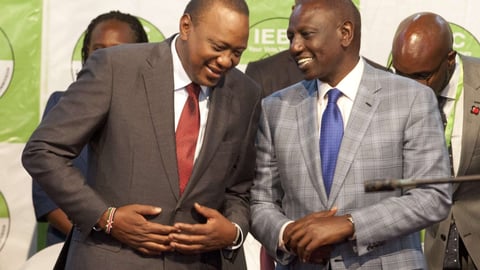 Former president Uhuru Kenyatta and his deputy William Ruto in Bomas, Nairobi, Kenya. (File photo: October 2017)